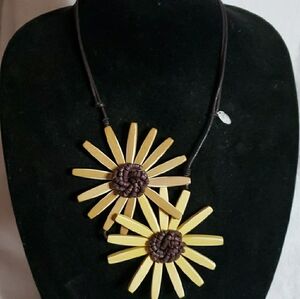 Vintage Yellow and Brown Floral Leather Necklace